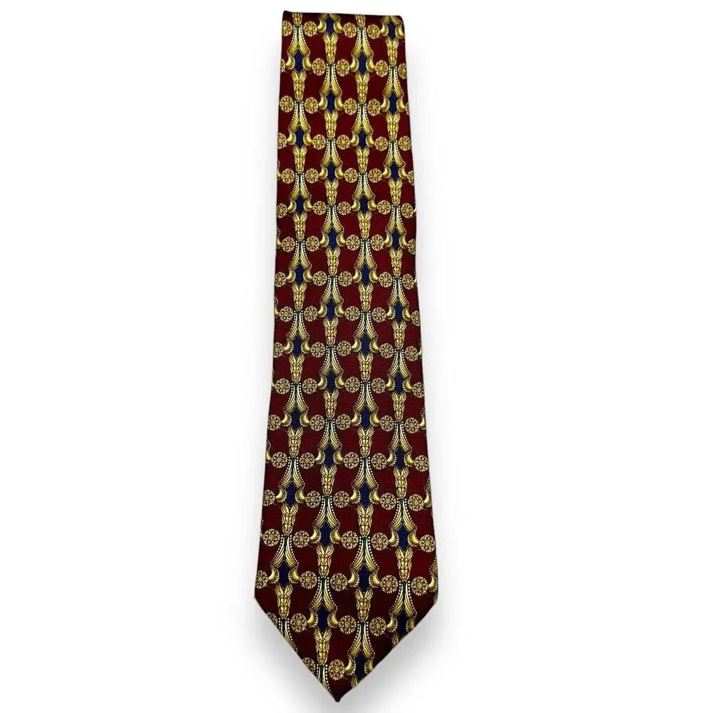 Tutto‎ Matto Mens Silk Dress Tie Made in Italy Geometric Gold Pattern 60 3.75